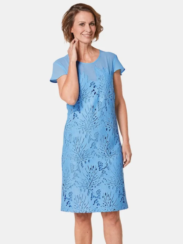 GOLDNER Kanten jurk Jurk van zomerse kant blauw