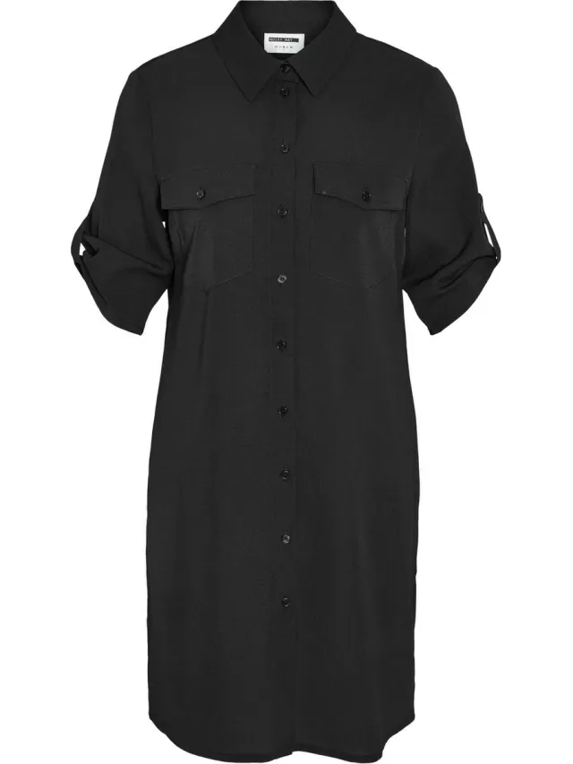 Noisy May Jurk Nmclara Signe S/s Dress Wvn S* 27028726 Black Dames Maat