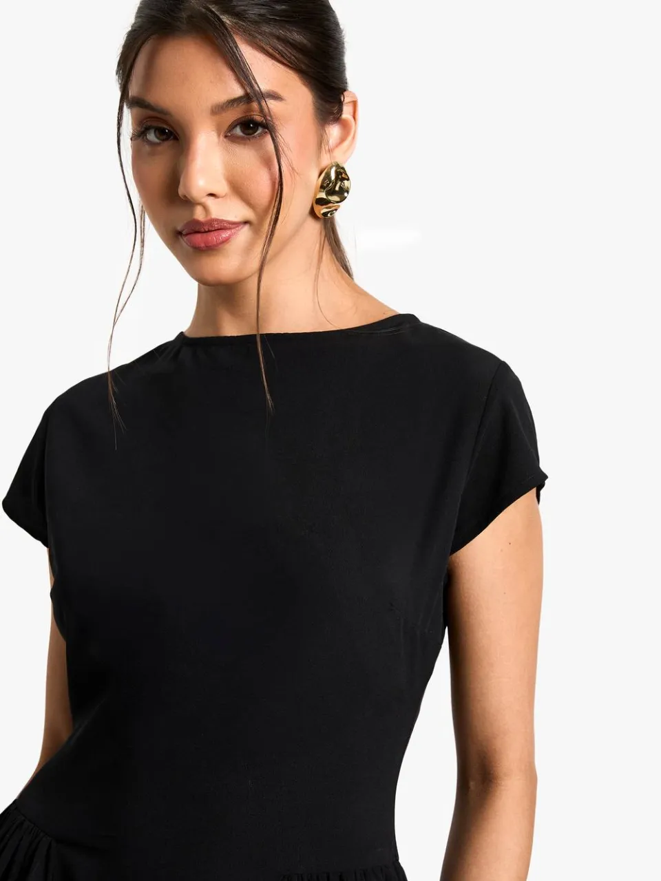boohoo Dames Textuur Midaxi-jurk met volumineuze rok zwart, foto 2