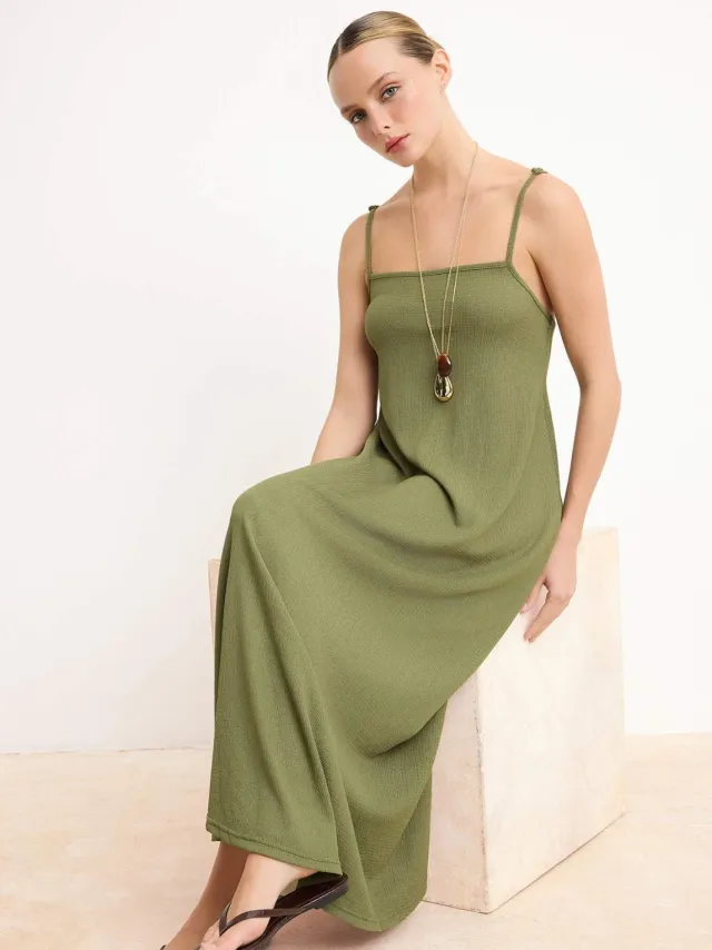Trendyol TRENDYOLMİLLA Dames Kaki Effen Maxi Mouwloos Casual A-lijn Jurken