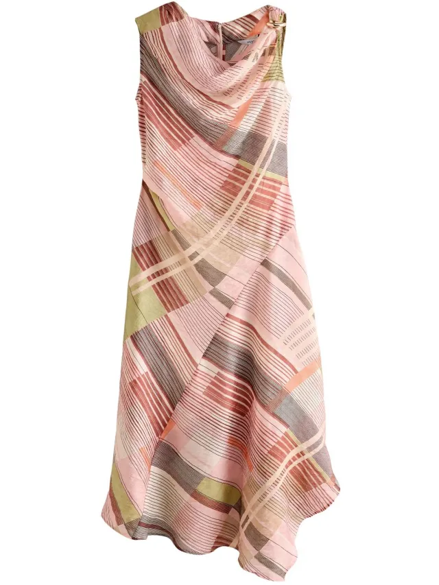 Next Dames - Midi-jurk met puntige zoom en ruches en hardware op de schouders - Groen Green/Pink Stripe