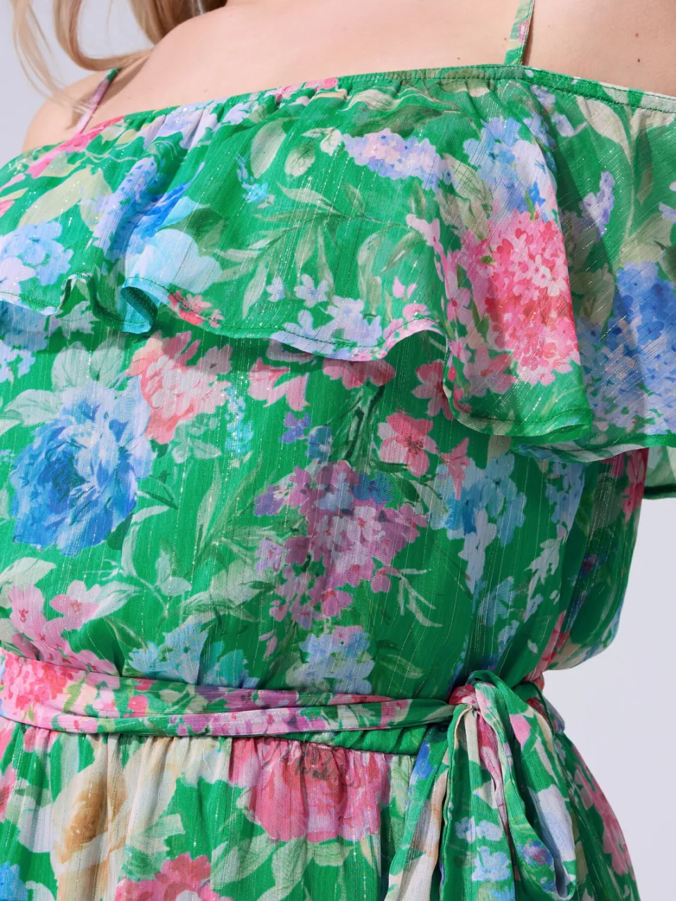 Yours London Groene Jurk Met Bloemenprint En Metallic Glans, foto 4