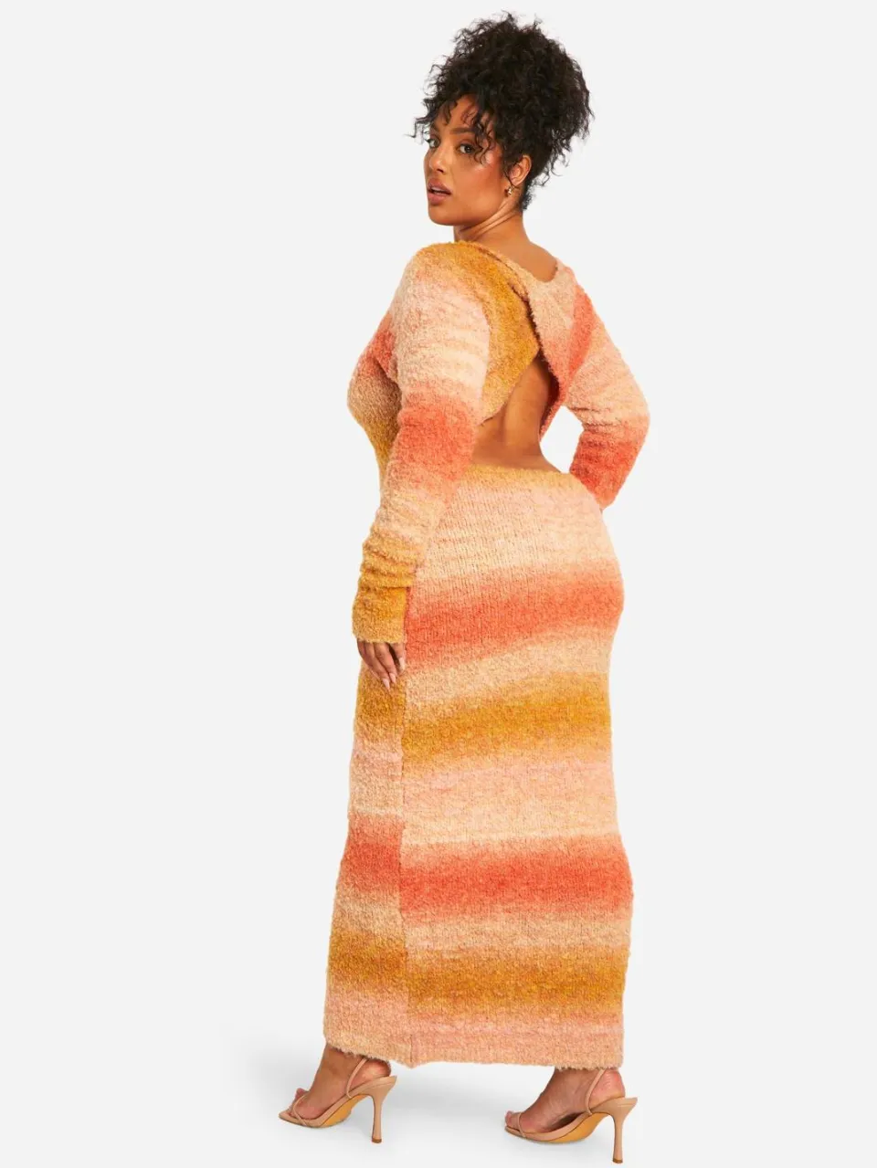 boohoo Dames Plus Ombre Fluffy Knit Midaxi Jurk perzik, foto 2