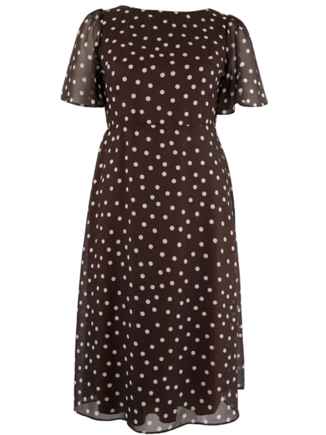 Trendyol Curve Dames Bruin Dierenprint Midi Kort Casual A-lijn Grote maten Jurk