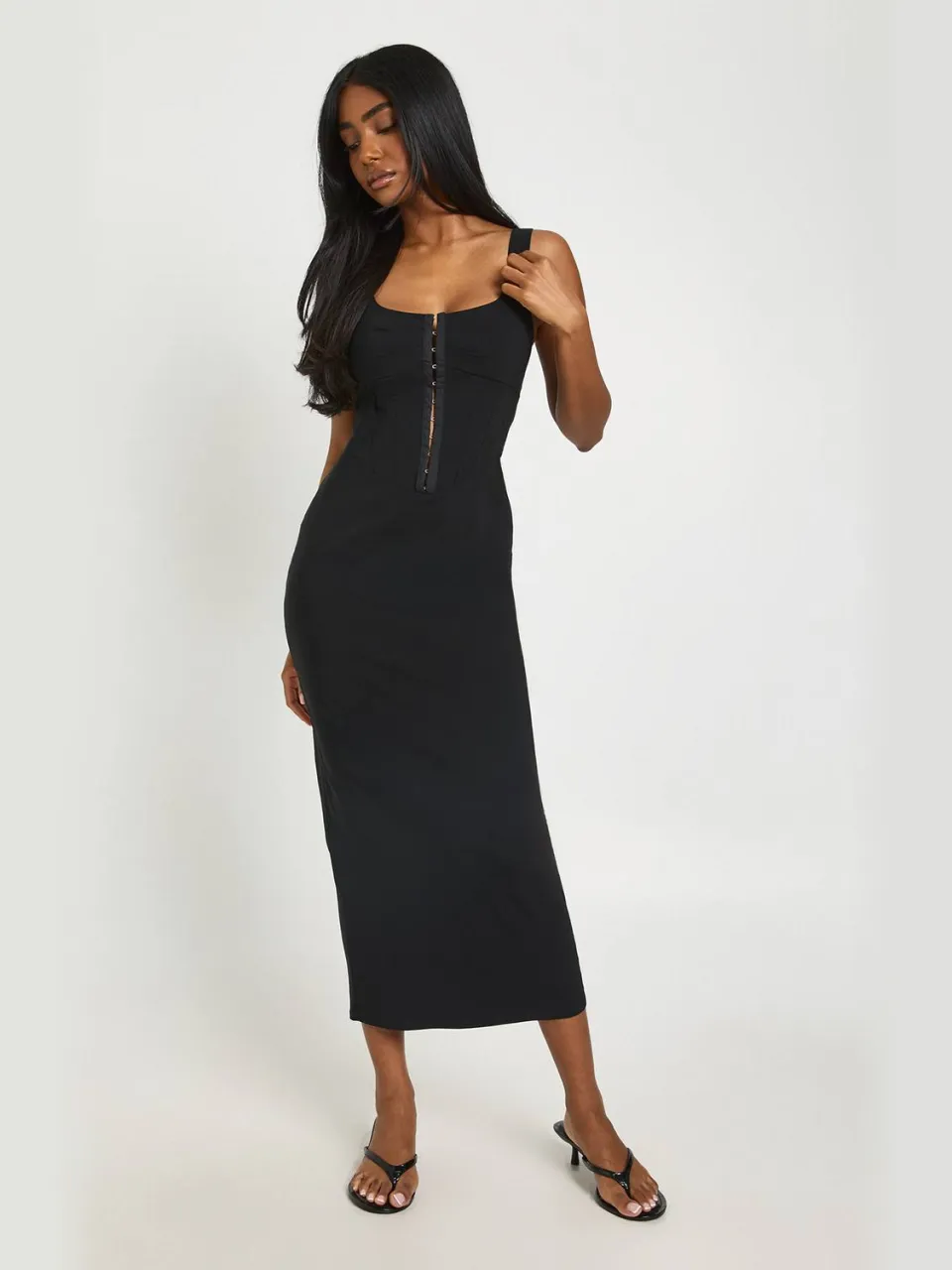 boohoo Dames Bengaline Midaxi Jurk Met Haak-en-oog Sluiting zwart, foto 2