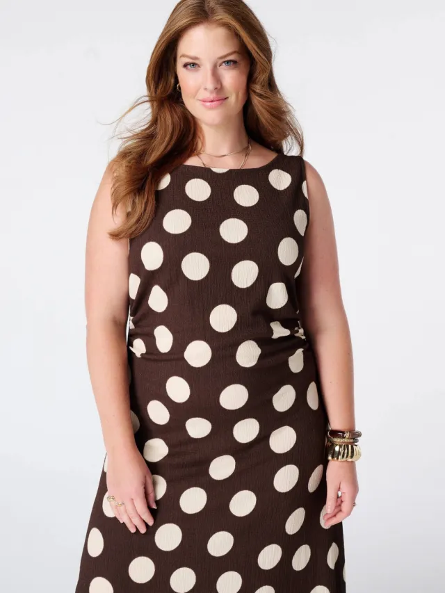 MS Mode midi zomerjurk met stippen Plus Size - bruin, foto 5