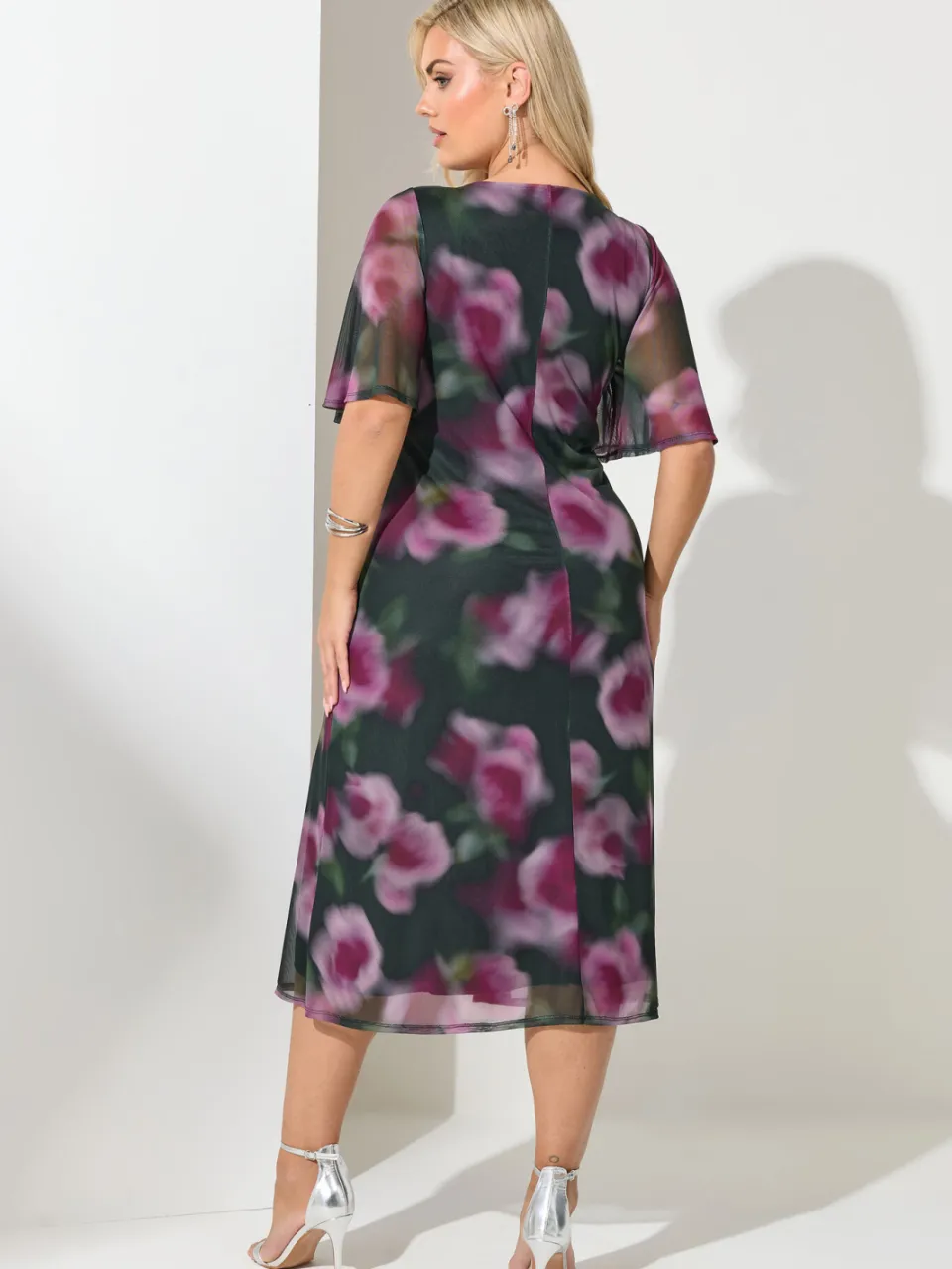 Yours London Groene Mesh Tea Dress Met Bloemenprint, foto 3