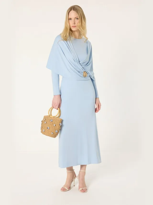 TOUCHÉ PRIVÉ Overslag maxi-jurk met drapeerdetaillering en broche - Lichtcyaan - Dames