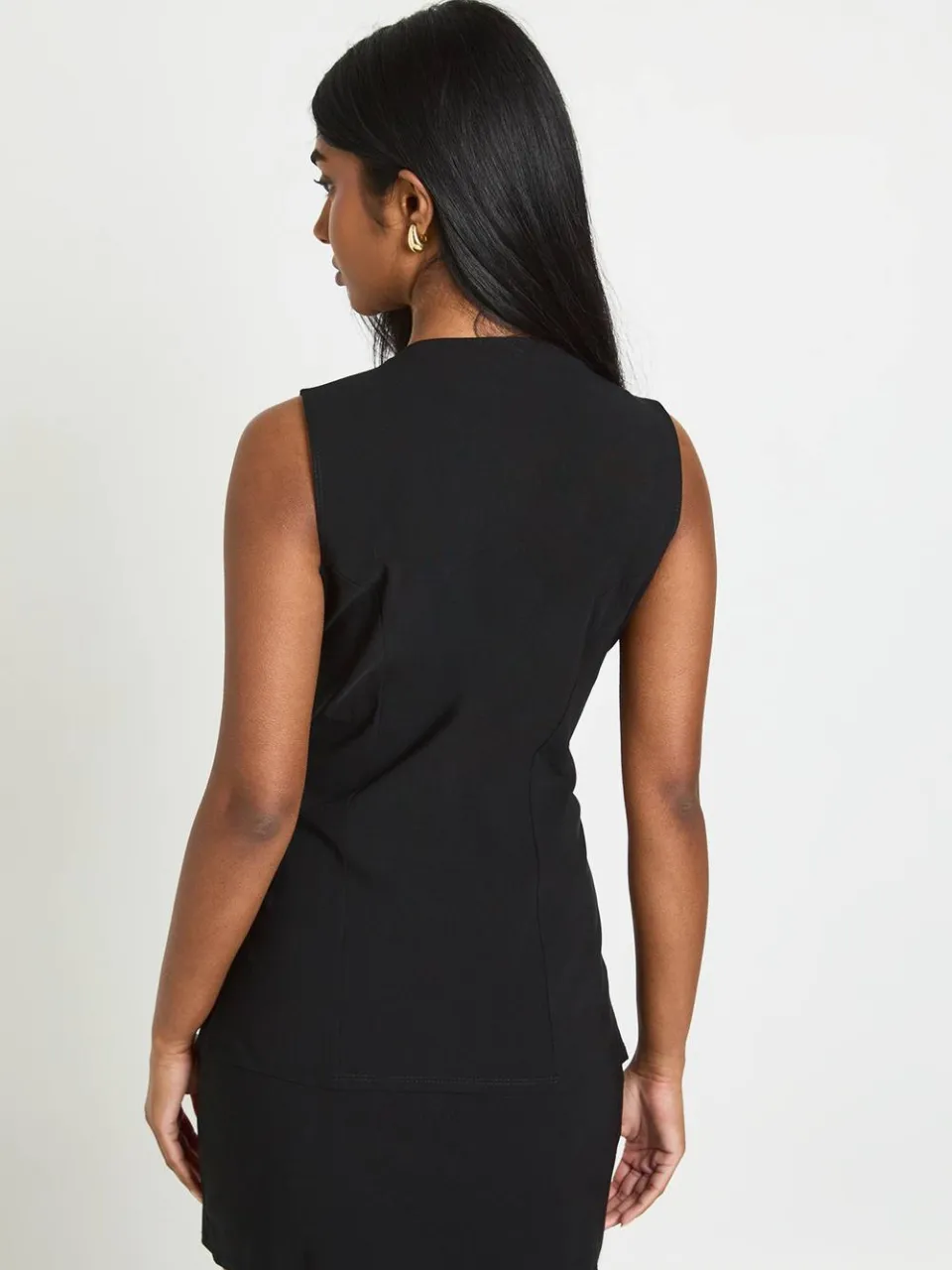 boohoo Dames Bengaline Gilet Jurk 2-in-1 Met Gouden Knopen, foto 3