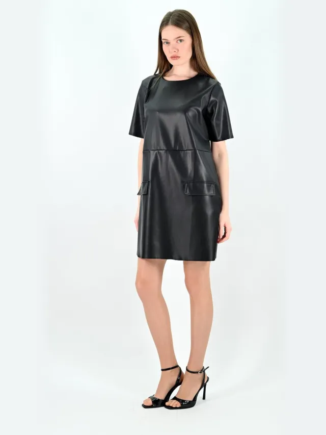 YESMOOI Faux Leather Mini Jurk - Zwart - M (38)