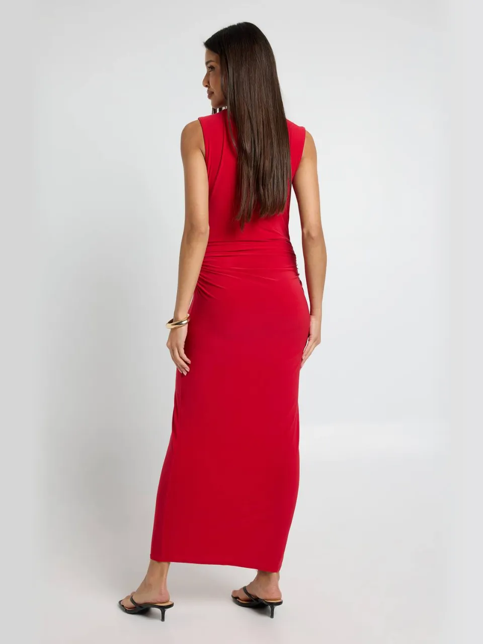 boohoo Dames Dubbellaags Slinky Maxi-jurk Met Goudkleurig Detail En Plooien, foto 2