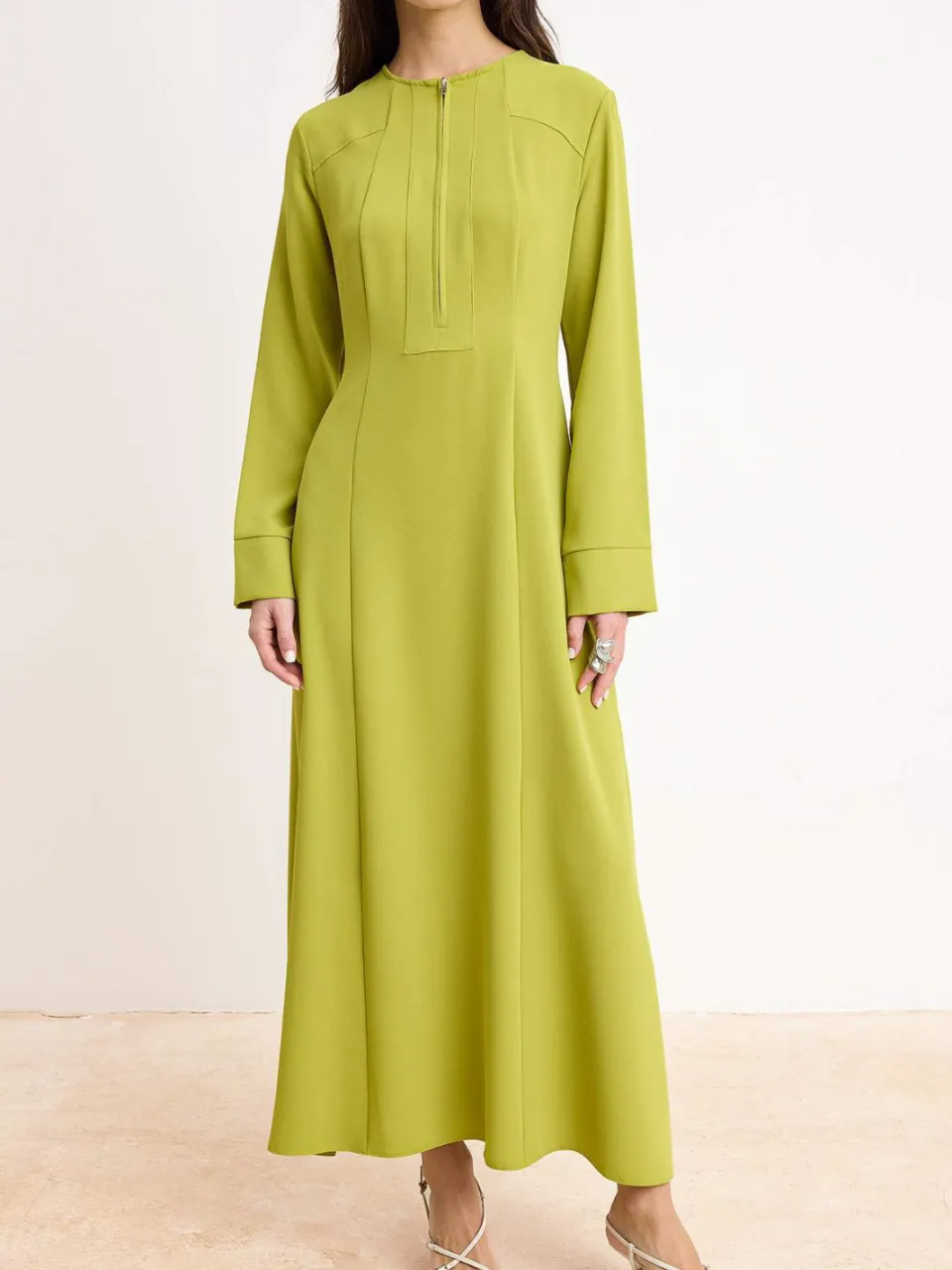 Turkishsouq Groene, platte maxi-jurk voor dames, lange, casual/dagelijkse A-lijn jurk met hijab
