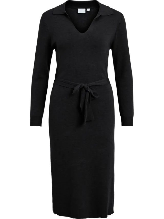 Vila VIMARLA COLLAR L/S KNIT DRESS Dames Jurk Black