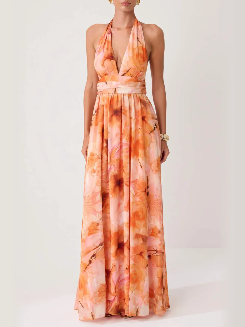 Trendyol TRENDYOLMİLLA Dames Oranje Bloemen Maxi Mouwloos Diploma-uitreiking / Gala A-lijn Avond & Gala Jurk, foto 2