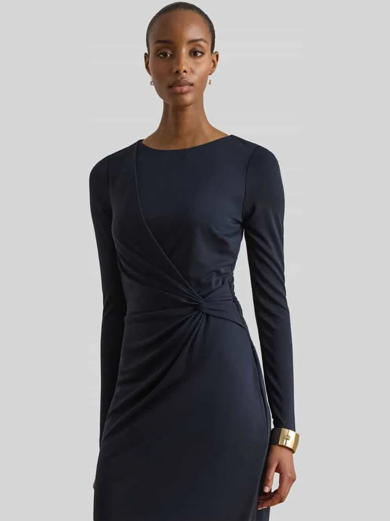 Lauren Ralph Lauren Nauwsluitende kokerjurk met knoopdetail marineblauw, foto 4