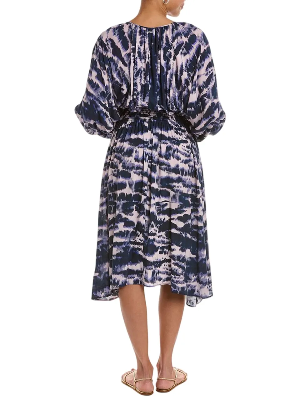 Boss Midi-jurk met elastische tailleband voor dames (Beige/Zwart/Paars)