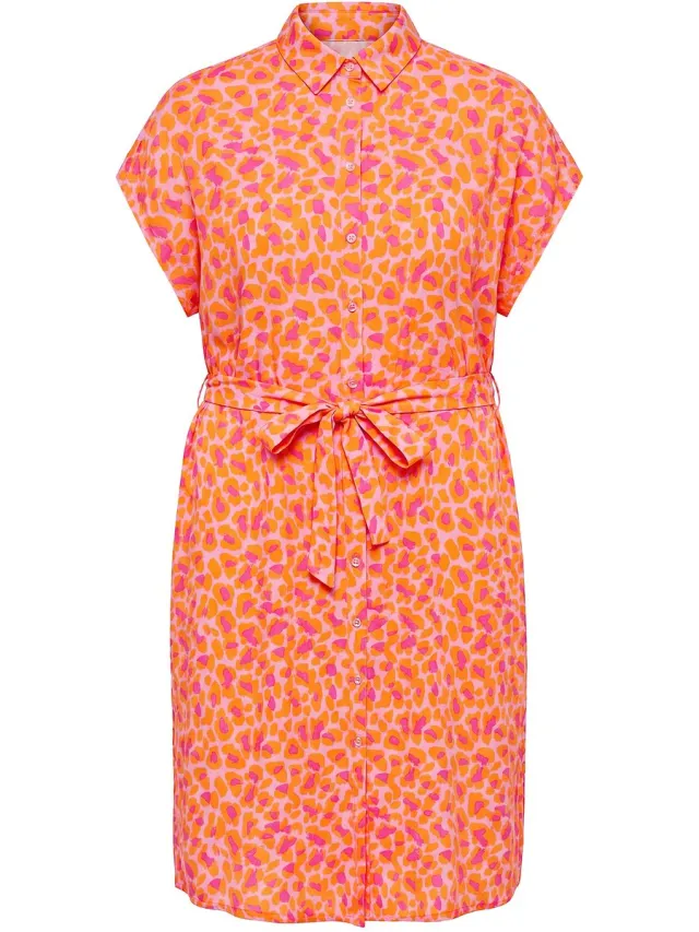 Studio Untold Dames - Midi-jurk oversized color-leo strikceintuur - Oranje - Maat 50+