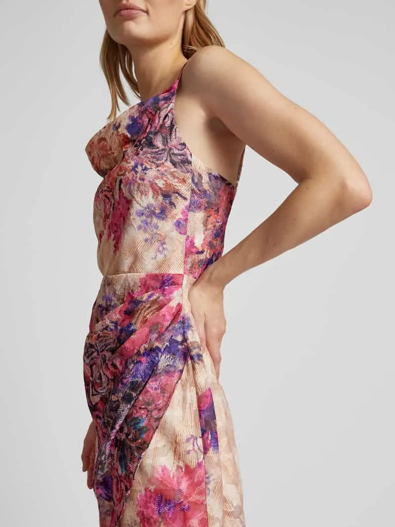 ADLYSH Avondjurk in wikkellook met bloemenmotief zand, foto 5