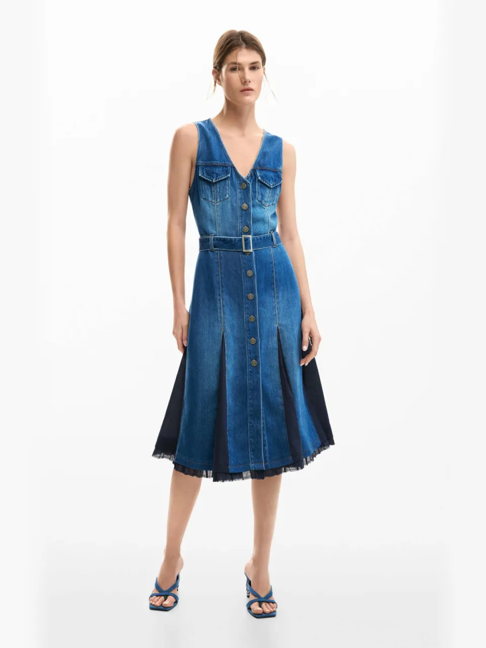 Desigual blousejurk medium blue denim, foto 3