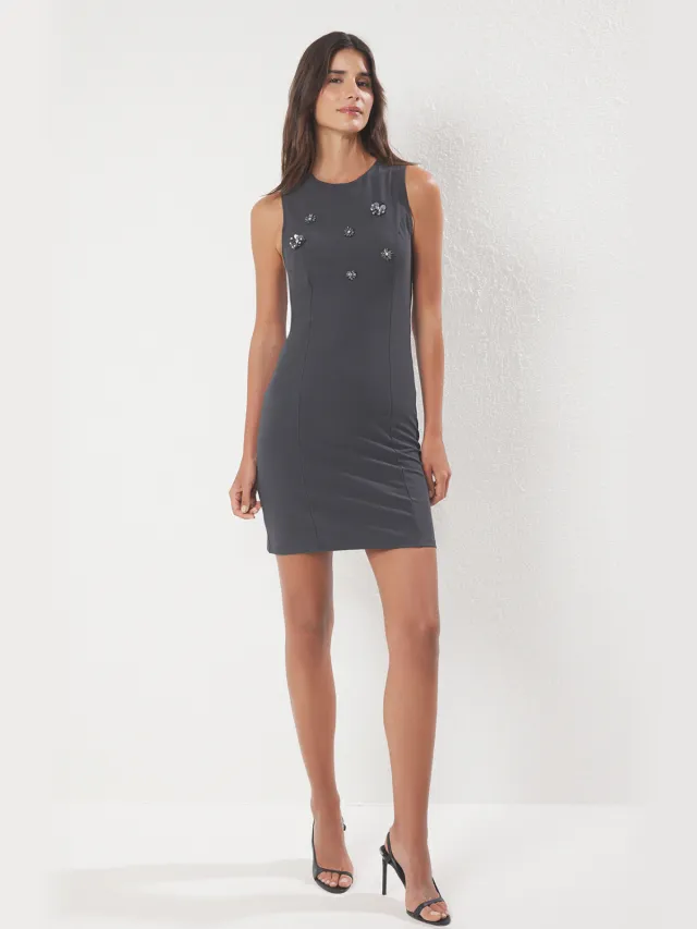 Trendyol TRENDYOLMİLLA Dames Grijs Effen Kort / Mini Mouwloos Casual Bodycon Jurken