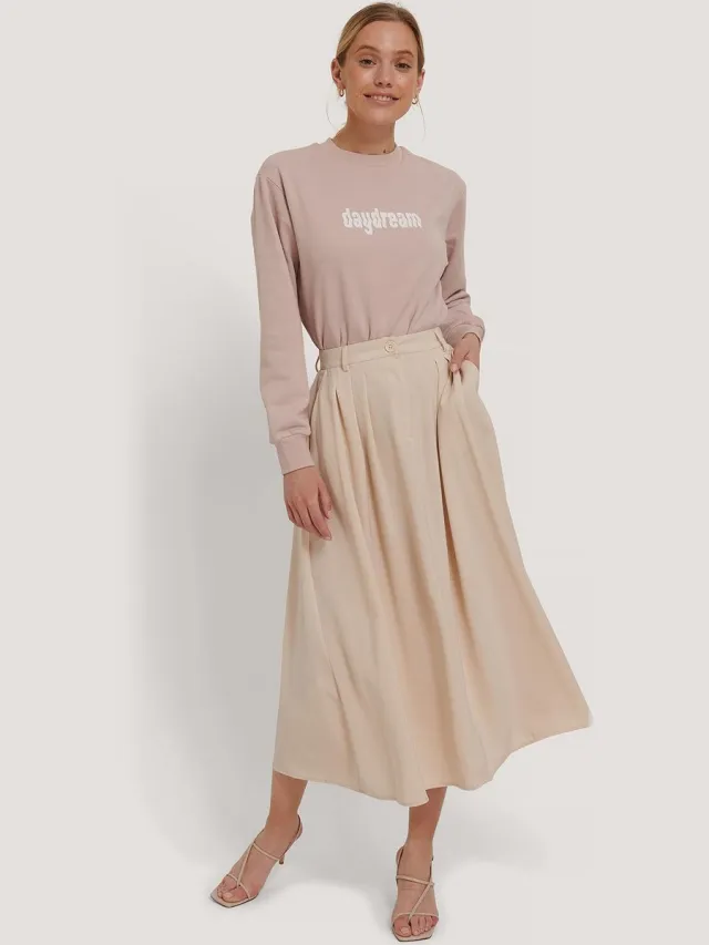 NA-KD Maat EU 42 - Pleated Midi Vrouwen Rok - Beige