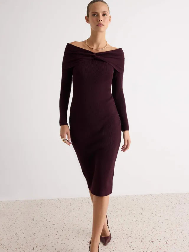 Trendyol TRENDYOLMİLLA Dames Paars Effen Maxi Lang Bodycon Jurken Rood