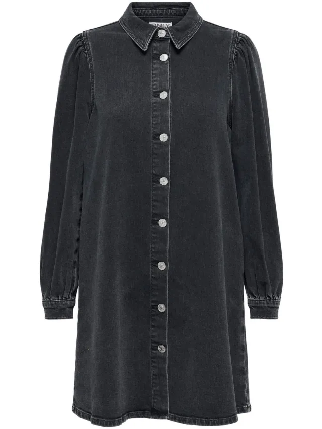 Only ONLALMA L/S DRESS DNM CRO - Dames - Mini jurken Washed Black