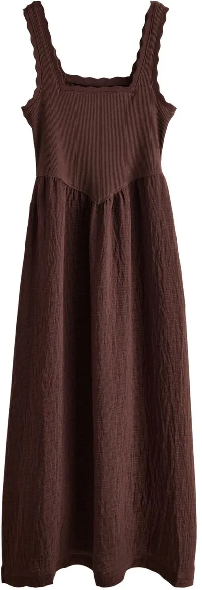 Next Dames - Geweven midi-jurk van jersey - Tall - Bruin Chocolate Brown