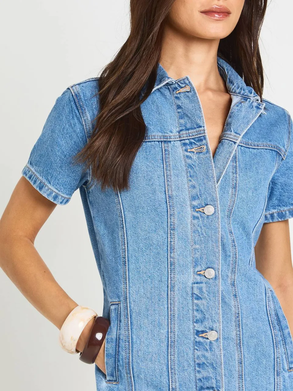boohoo Dames Tall Western Denim Mini-jurk Met Korte Mouwen, foto 4