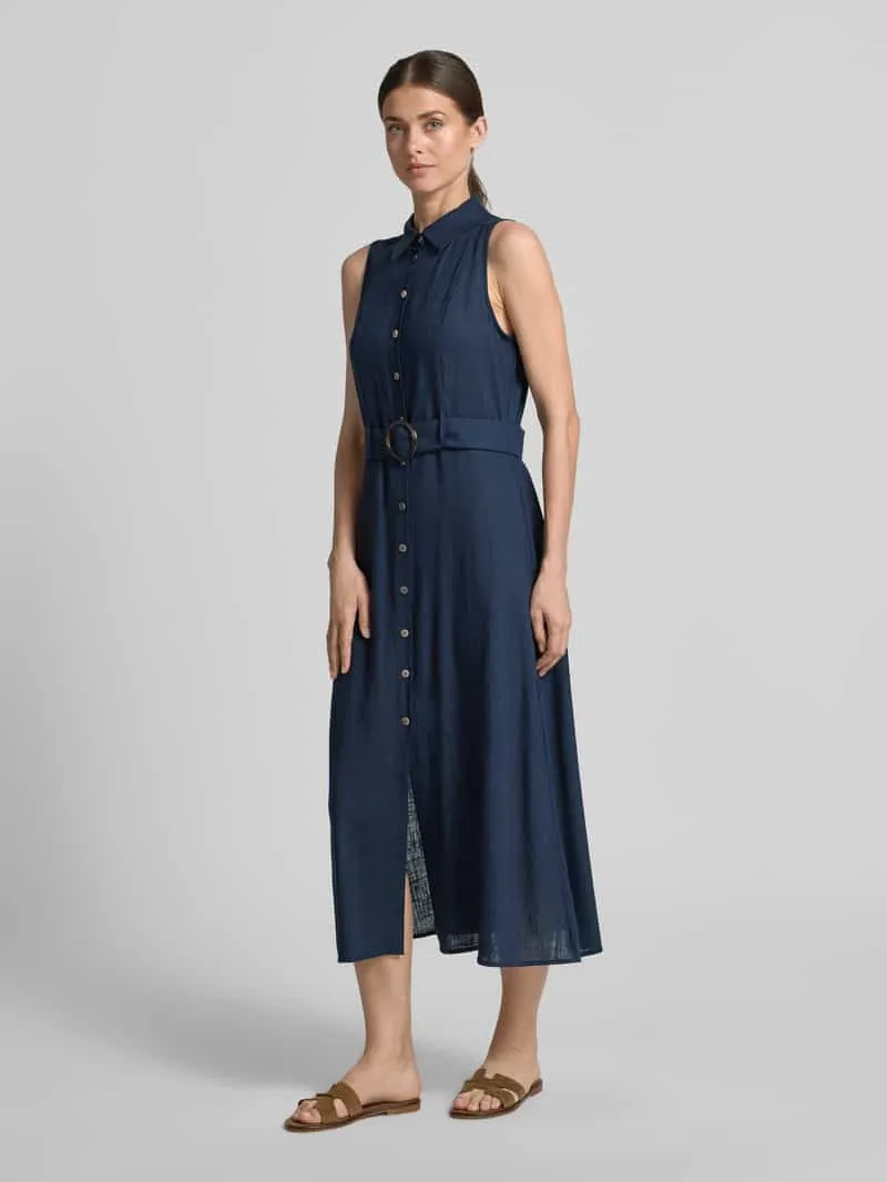 Apricot midi-jurk van viscosemix met riem marineblauw, foto 2