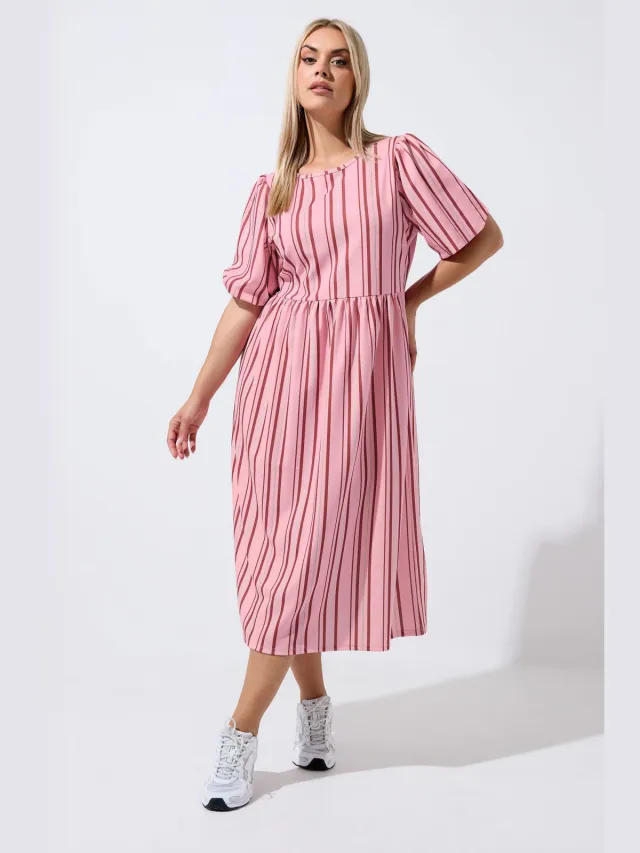 Limited Collection Roze Gestreepte Jurk Met Peplum Pink