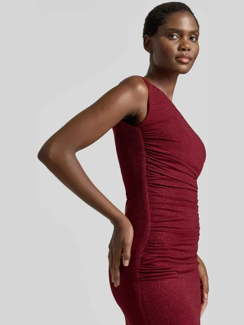 TROYDEN COLLECTION Avondjurk met asymmetrische hals en plooien bordeaux, foto 3