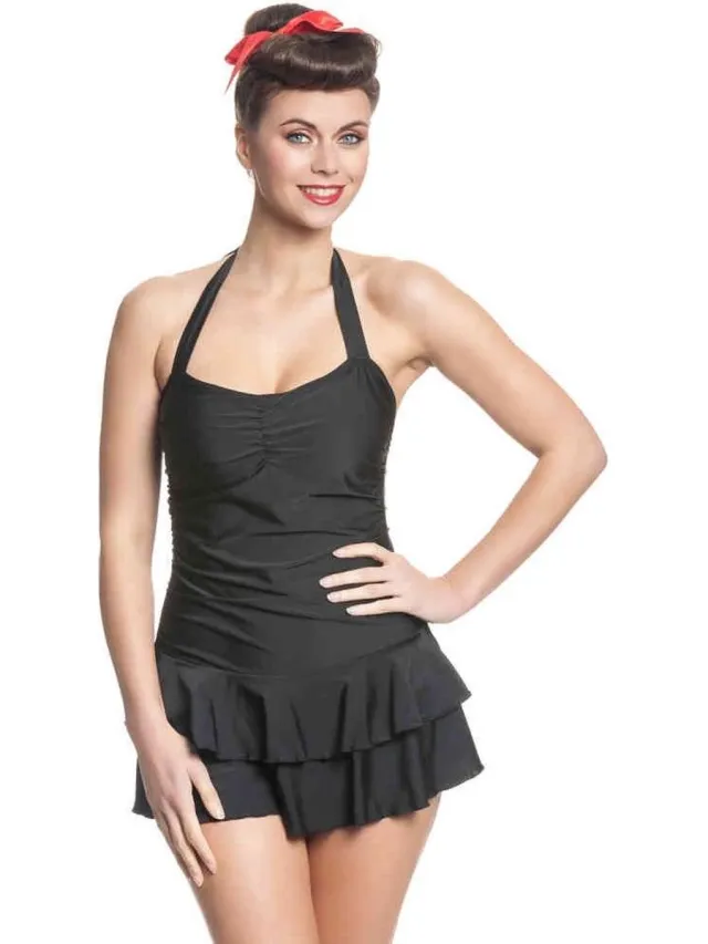 Pussy Deluxe Lovely Chic Dames Zwemjurk - zwart