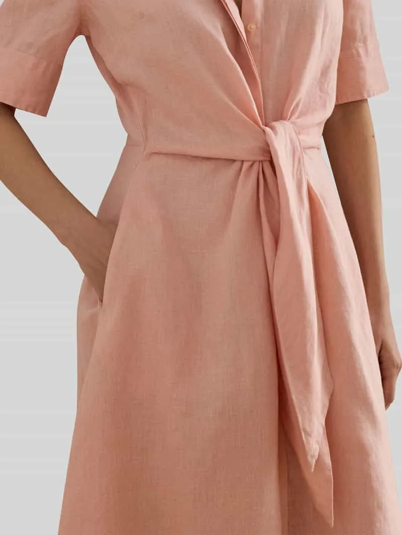 Lauren Ralph Lauren Knie-lange linnen jurk met strikceintuur model 'WAKANA' roze, foto 5