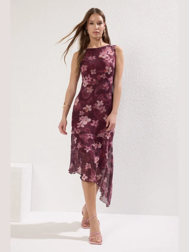 Trendyol TRENDYOLMİLLA Dames Meerkleurig Abstract Midi Mouwloos Casual Bodycon Jurken Veelkleurig