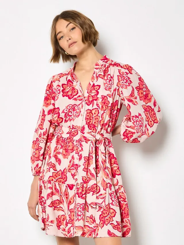 Apricot Sarasa-minijurk met schilderachtige bloemenprint Pink