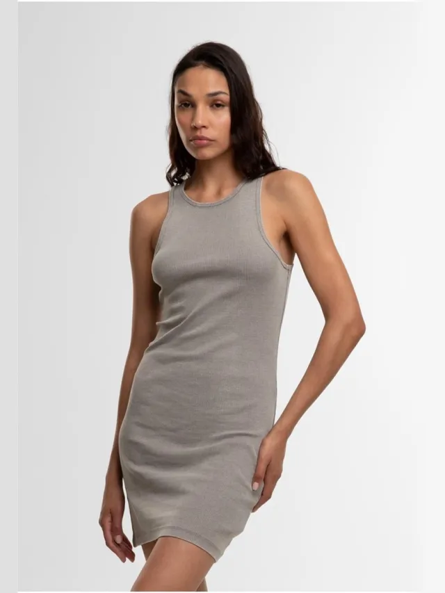 Urban Classics Washed Look Ribbed Jersey T-shirtjurk Dames Mini-jurk - grijs