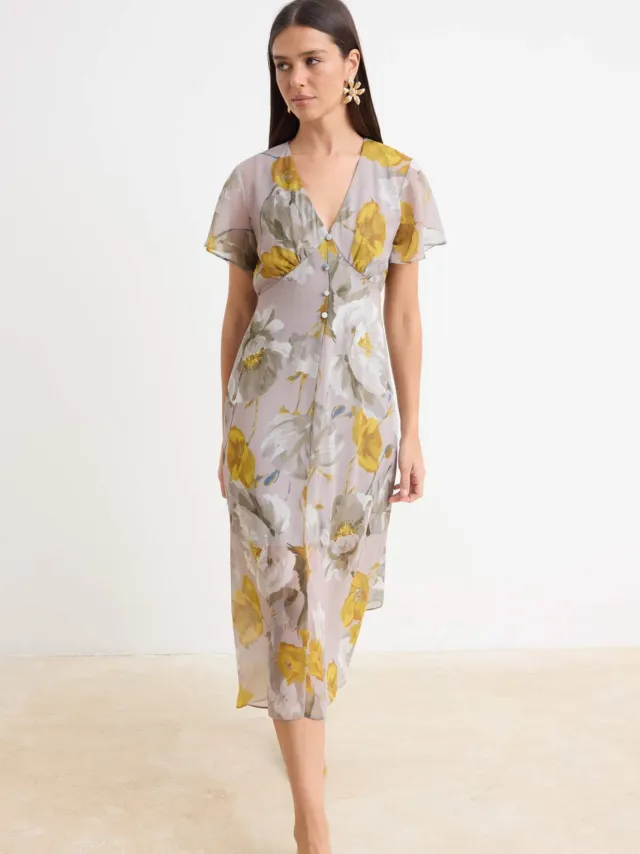 Trendyol TRENDYOLMİLLA Dames Meerkleurig Bloemen Midi Kort Skater Jurken Veelkleurig
