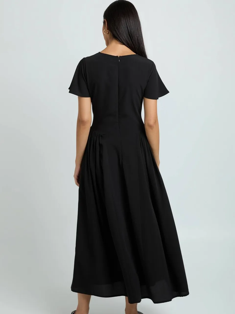 boohoo Dames Getextureerde Wijduitlopende Mouw Volume Rok Midaxi Jurk zwart, foto 2