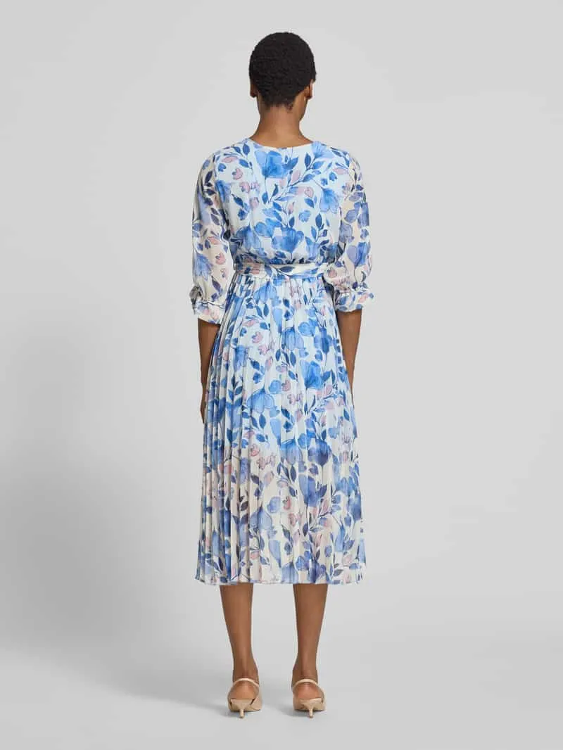ZABAIONE Midi-jurk in all-over look met Strikceintuur oceaanblauw, foto 4