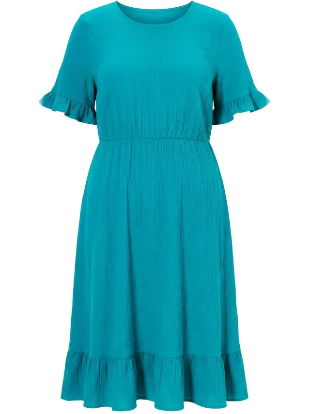 MIAMODA Dames - Mousseline jurk midilengte volants korte mouw - Jade