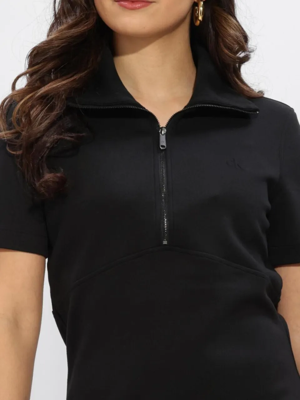 Calvin Klein Dames Jurken Ss Spacer Mixed Media Rib Mock - Zwart, foto 4