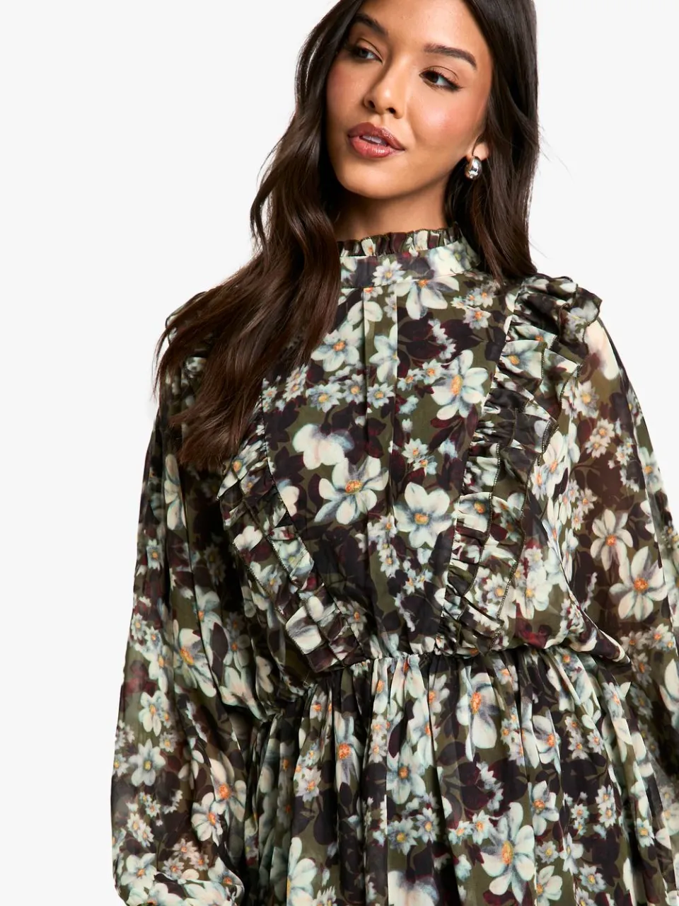 boohoo Dames Bloemenprint Chiffon Mini-Jurk met Lange Mouwen bloemen, foto 4