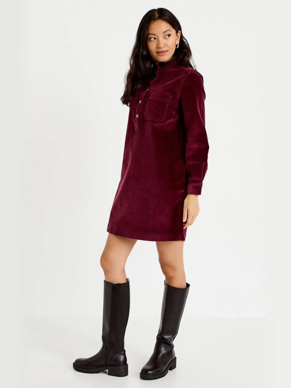 Cache Cache corduroy mini jurk met ruches - donkerrood, foto 3