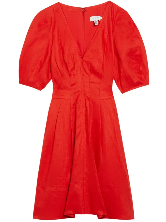 Ted Baker Koyo Linnen Mini-jurk Met Pofmouwen In Rood, foto 2