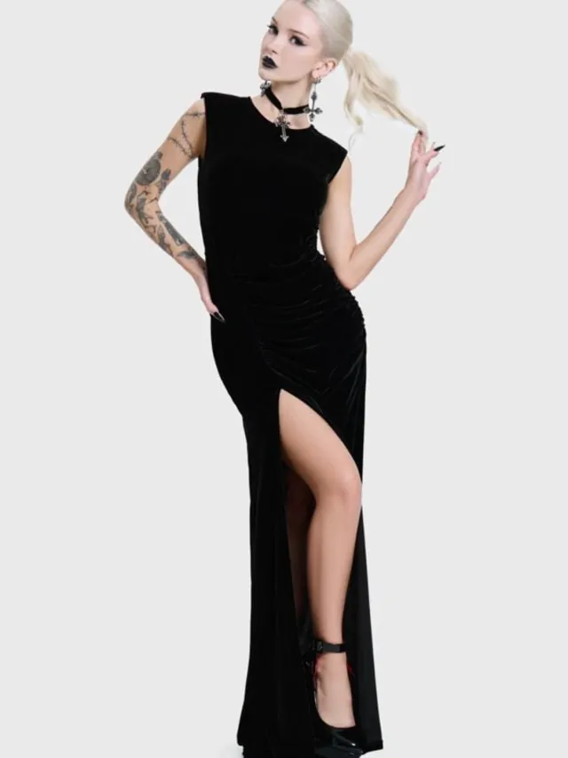 Killstar NOVA VELVET KNOT MAXI DRESS Dames Maxi-jurk - zwart
