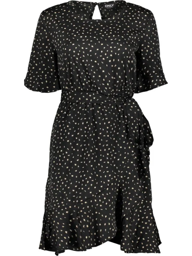 Only ONLNEW OLIVIA S/S SHORT WRAP DRESS WVN - Dames - Mini jurken Black/CLOUD DANCER