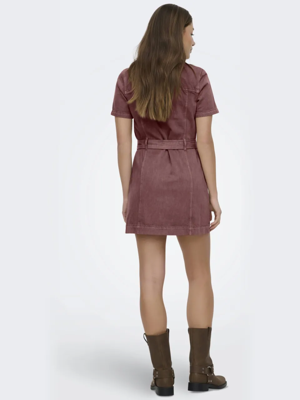 Only denim mini jurk rood, foto 3
