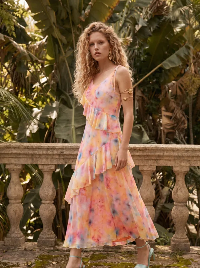 Trendyol TRENDYOLMİLLA Dames Meerkleurig Abstract Maxi Mouwloos A-lijn Jurken Veelkleurig