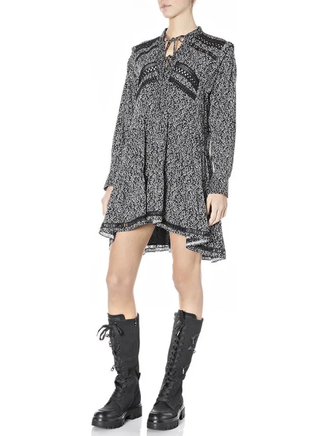 Replay W9709.000.73518 Lang Mouw Jurk Zwart 2XS Vrouw Black / White